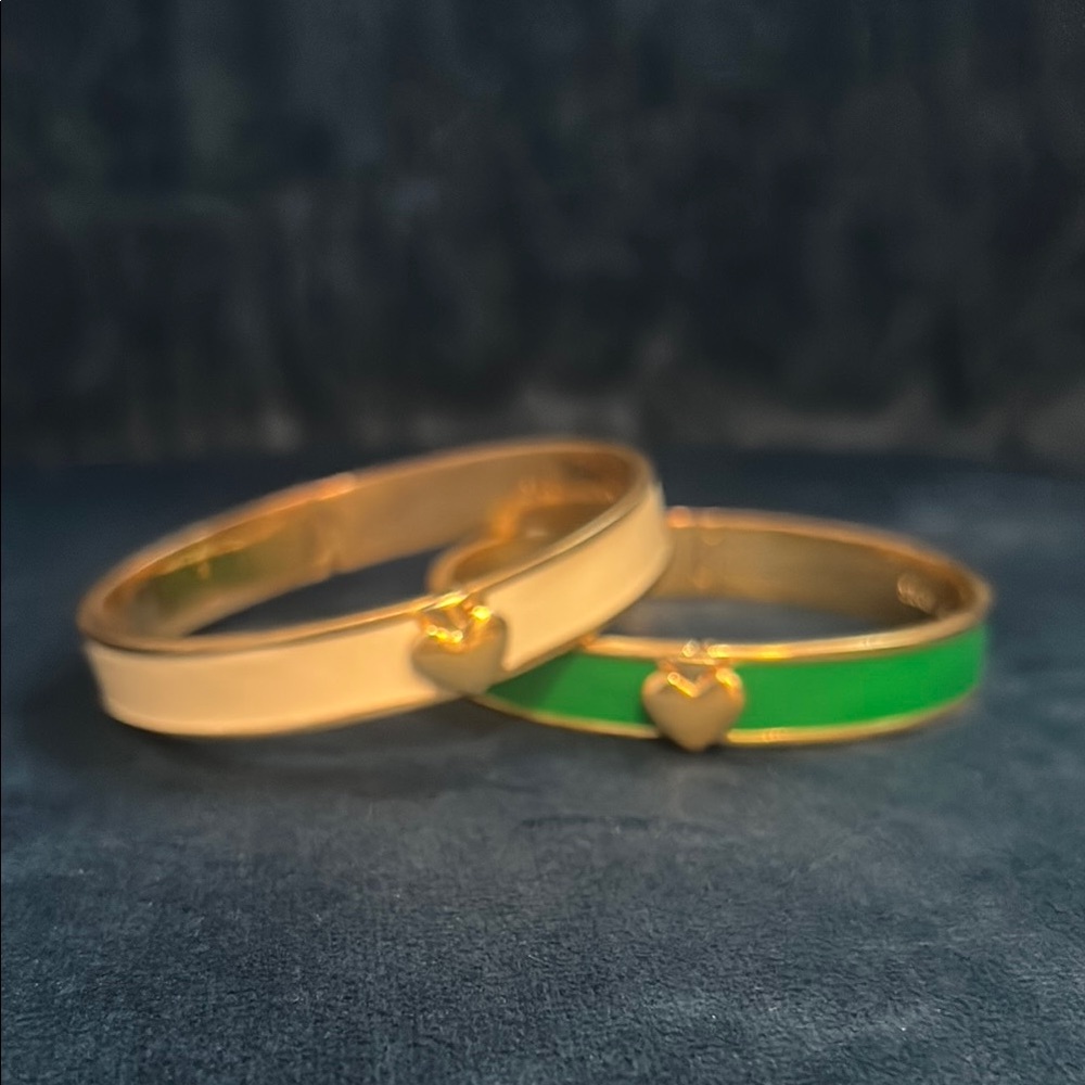 Kate Spade Gold and Green Heart Bangle Set
